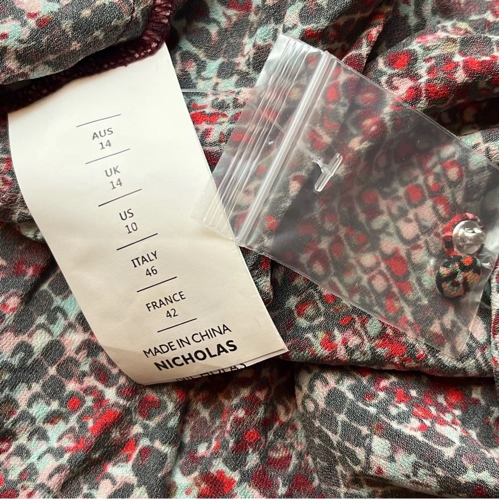 NICHOLAS Eleanor‎ Cross Neck Keyhole Gathered Printed Midi Dress SZ 10 NEW *FLAW - Picture 5 of 16